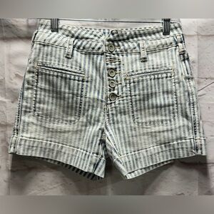 Anthropology Pilcro And The Letterpress Blue White High Rise Slim Shorts Size 24
